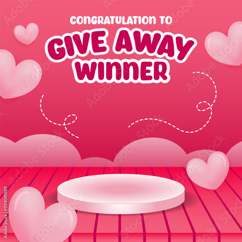 Giveaway contest banner for social media post design template with valentines day theme