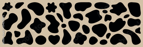 Abstract black shapes on a white background. Random, irregular forms create a pattern. Abstract shapes, black and white, irregular forms, pattern. Black shape vector set.