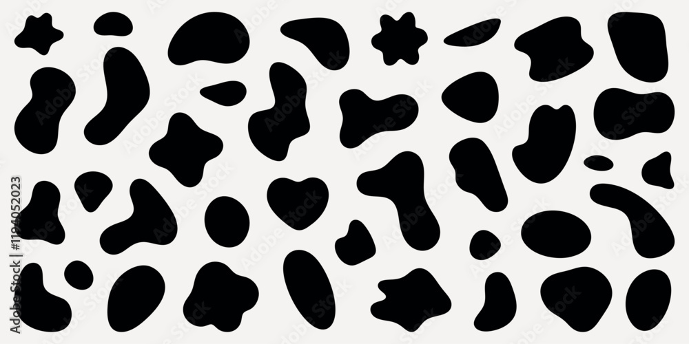 Fototapeta premium Abstract black shapes on a white background. Random, irregular forms create a pattern. Abstract shapes, black and white, irregular forms, pattern. Black shape vector set.
