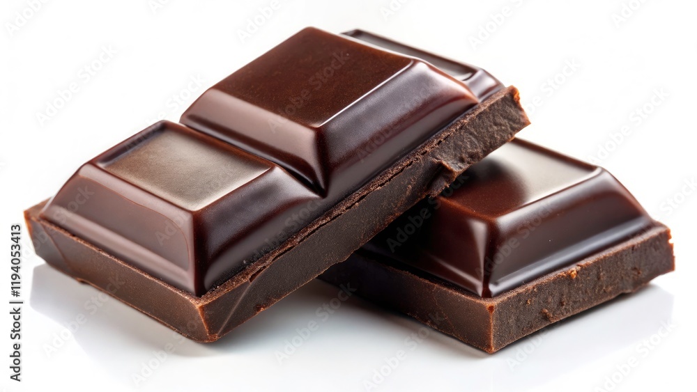 Panoramic Close-up: Dark Chocolate Pieces, Isolated, High-Resolution Food Photography Panoramic Close-up: Dark Chocolate Pieces, Isolated, High-Resolution Food Photography