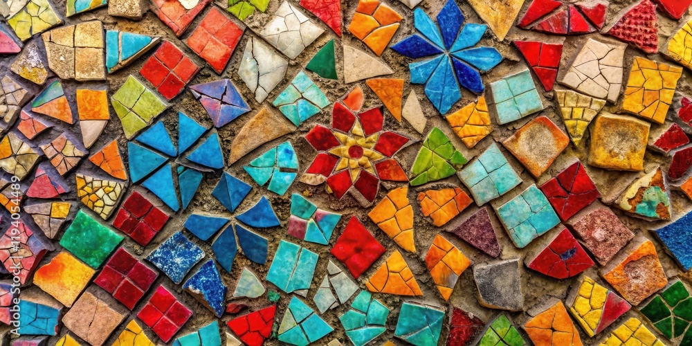 A vibrant and abstract mosaic wall composed of various shapes and sizes of colorful tiles, creating a captivating visual experience. A vibrant and abstract mosaic wall composed of various shapes and sizes of colorful tiles, creating a captivating visual experience.