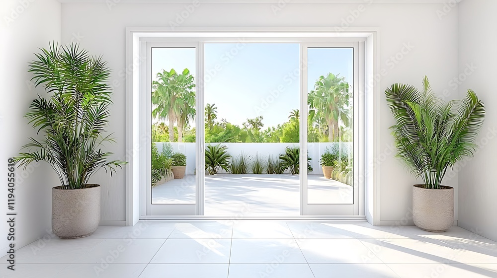 Fototapeta premium Modern indoor garden design contemporary home interior decor tropical vibe bright view serenity