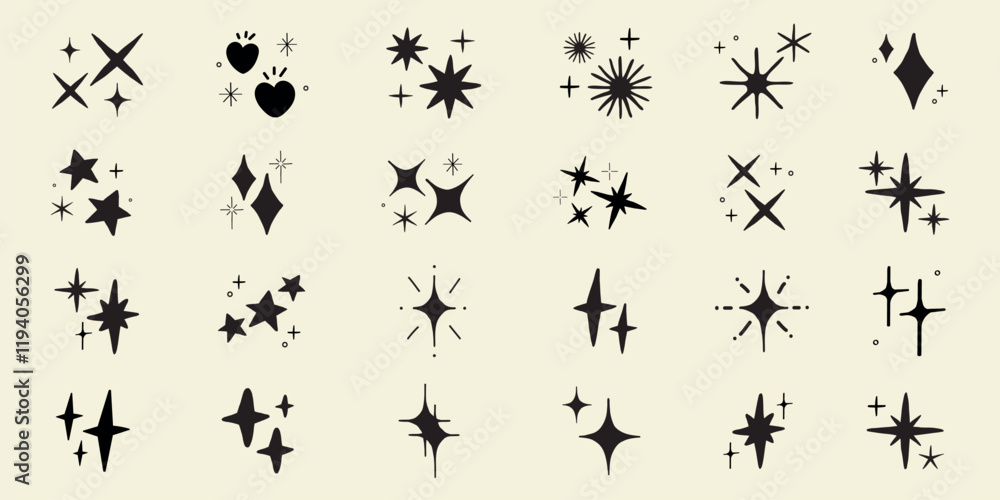 Collection of black starburst icons in various shapes. Starburst designs feature different styles and sizes. Perfect for graphic design and decoration. Element vector set. Collection of black starburst icons in various shapes. Starburst designs feature different styles and sizes. Perfect for graphic design and decoration. Element vector set.