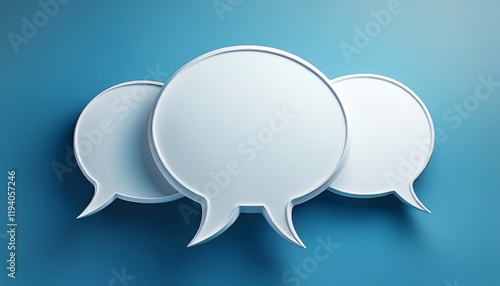 Three empty speech bubbles on a blue background, symbolizing communication, dialogue, and conversation in a modern context.