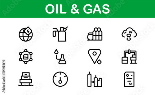 Modern Oil & Gas Icon Set. Minimalist, Professional Energy and Industry Illustrations for Petroleum, Refineries, and Exploration Projects. photo