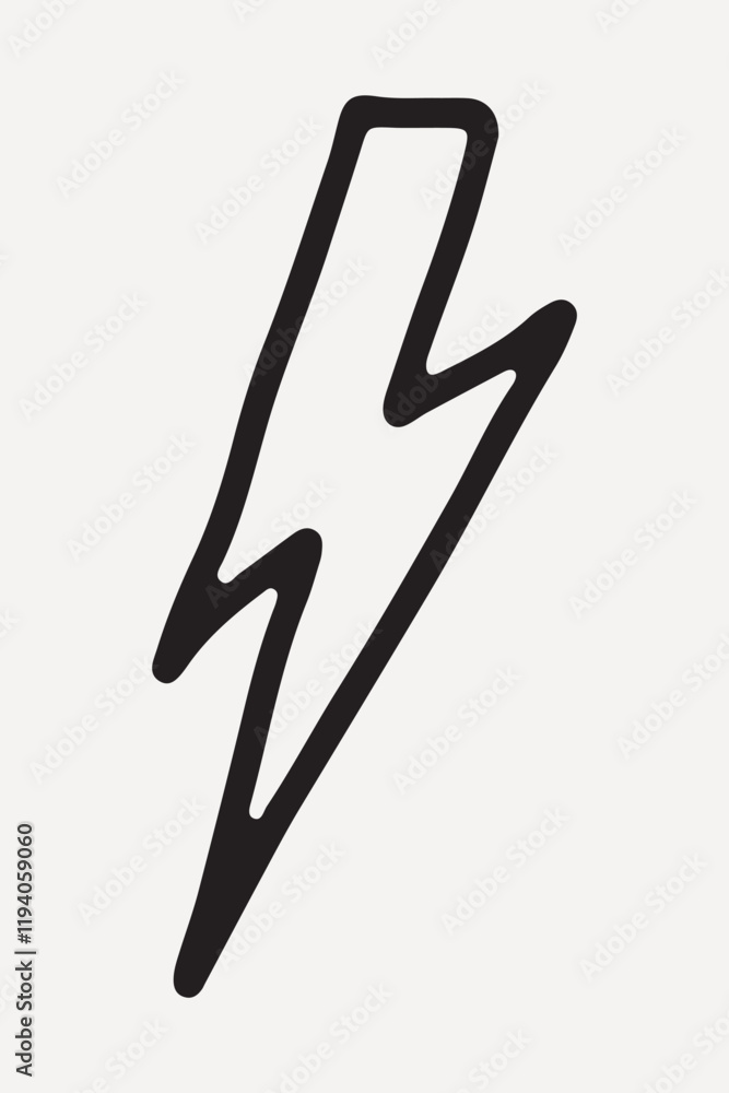 Fototapeta premium Minimalist black lightning bolt on white, element vector