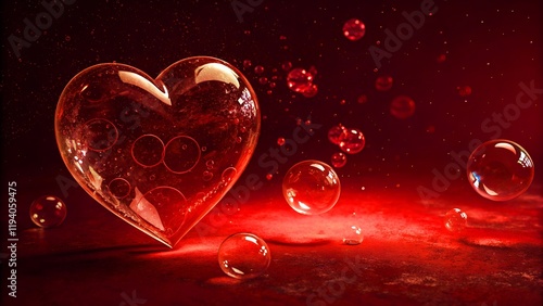 Valentines background with red transparent hearts