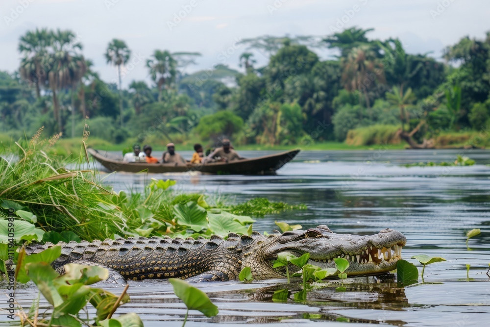 Crocodile in the Victoria Nile, Uganda Crocodile in the Victoria Nile, Uganda