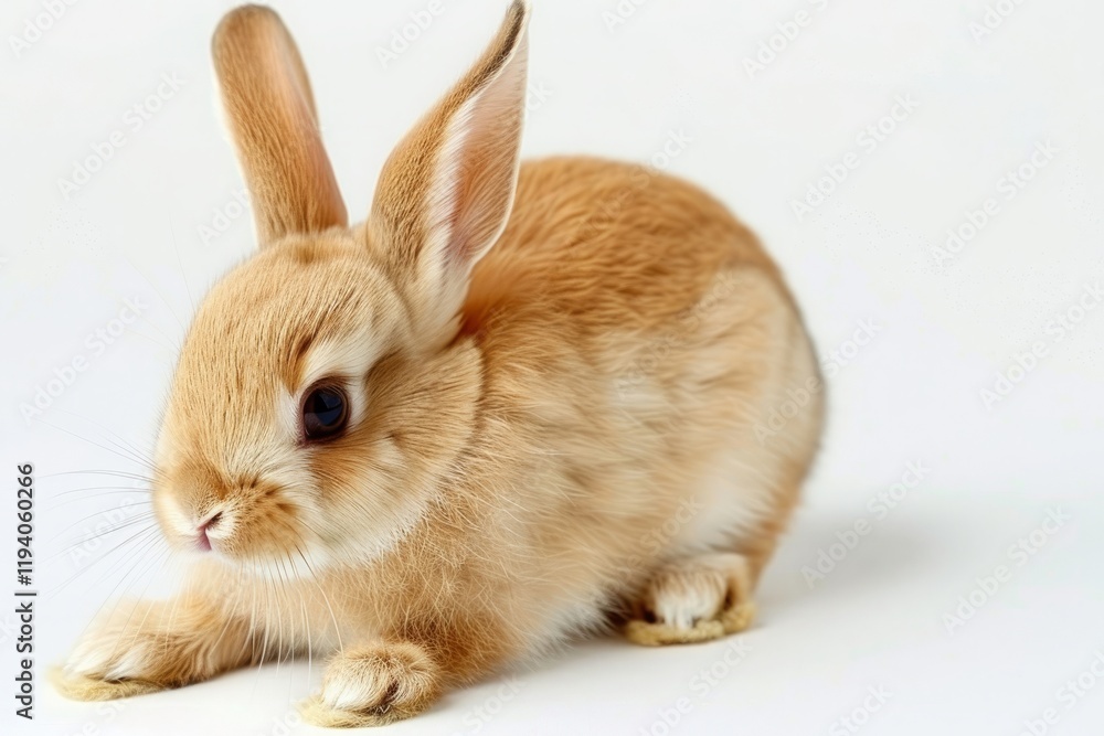 Cute little rabbit on white background during spring. Young adorable bunny playing and movement. Lovely pet with long ears for Easter. Cute little rabbit on white background during spring. Young adorable bunny playing and movement. Lovely pet with long ears for Easter.