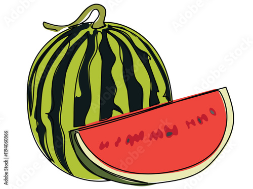 Watermelon in continuous line style and can be edited later