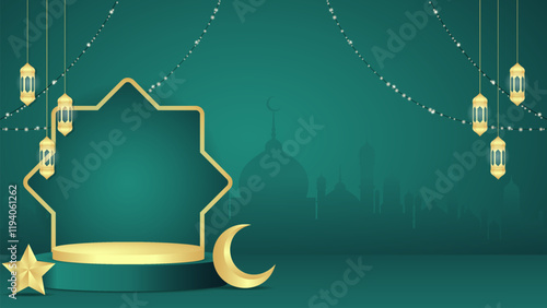 ramadan eid mubarak background and podium vector