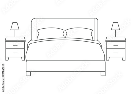 A simple vector line art bed illustration featuring minimalist design, perfect for modern and cozy interiors.