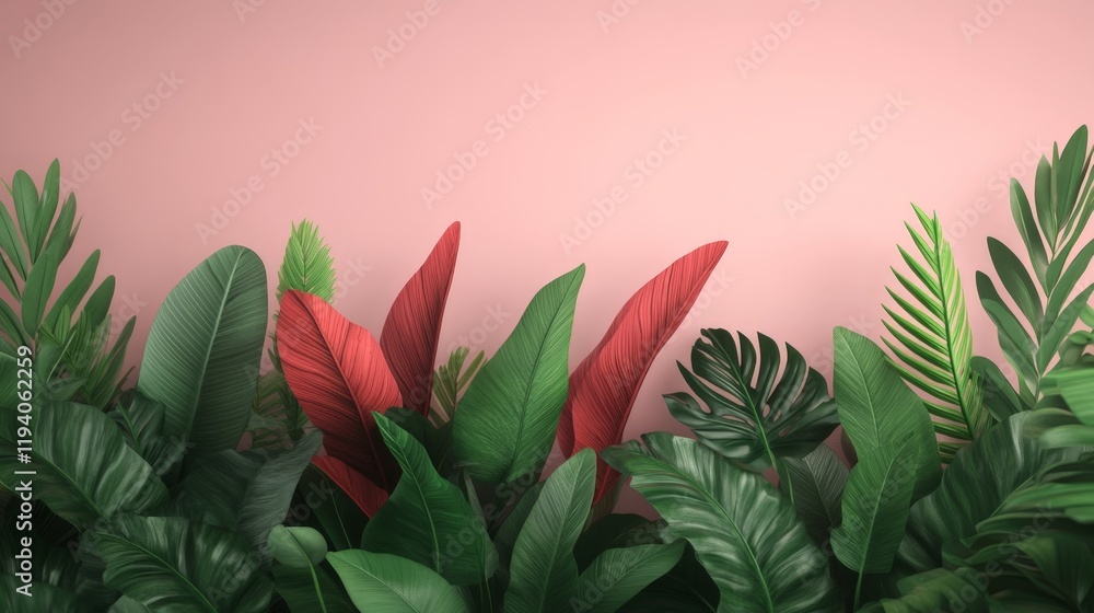 Lush Tropical Foliage Against Soft Peach Wall for Stylish Interior Design Lush Tropical Foliage Against Soft Peach Wall for Stylish Interior Design