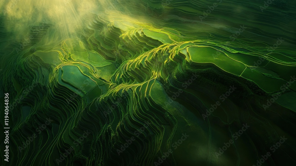 Aerial View of Lush Green Rice Terraces Aerial View of Lush Green Rice Terraces