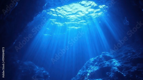 Wallpaper Mural Serene Underwater Scene with Bright Sunlight Filtering Through the Ocean Surface, Illuminating Crystal Clear Water and Rocky Ocean Floor Torontodigital.ca