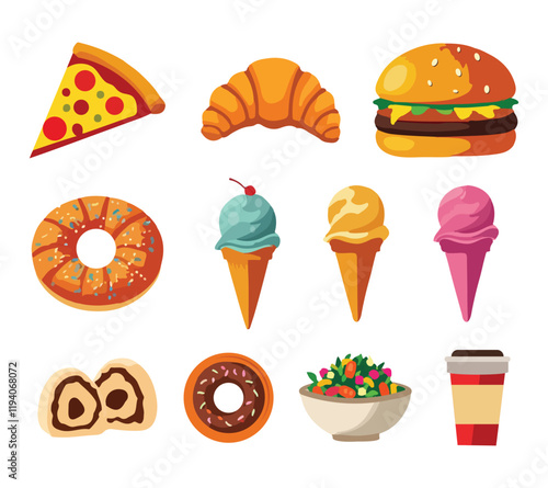 Food flat Illustration Icons set, Food Vector Art Illustration Clipart. set of food Illustration bundle	