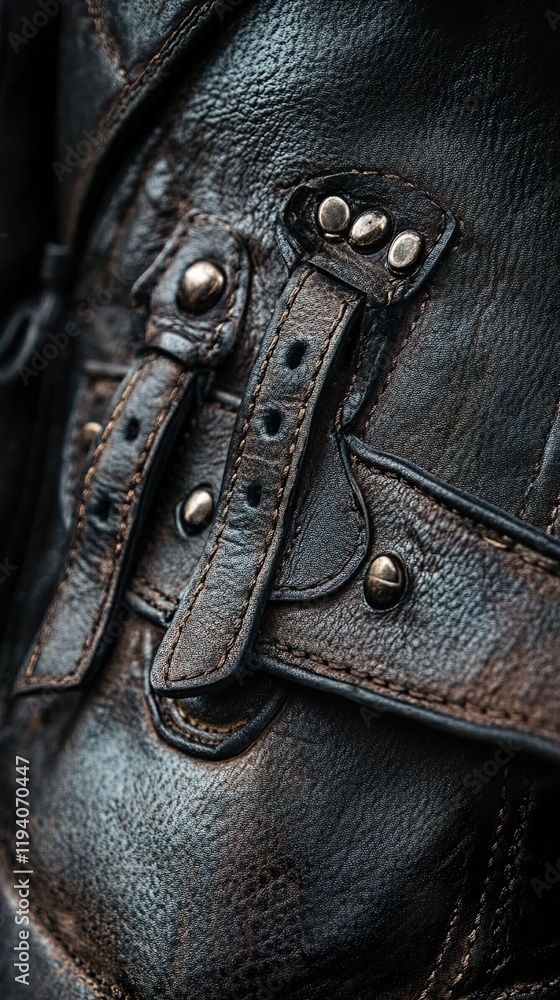 Close-up of Brown Leather Texture with Metal Studs Close-up of Brown Leather Texture with Metal Studs