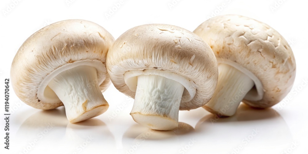 Fototapeta premium Tilt-Shift Miniature White Mushroom Slices, Isolated Food Photography, High-Resolution Image