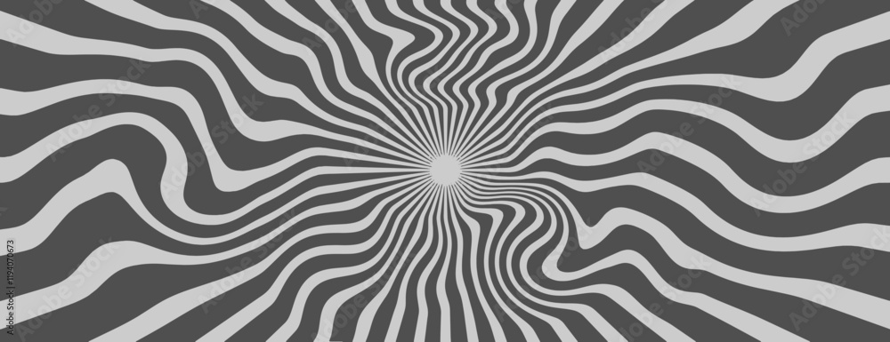 Naklejka premium Psychedelic background with swirling black and white lines. The background creates a hypnotic, wavy texture with black and white contrast. Psychedelic pattern background vector. Gray background.