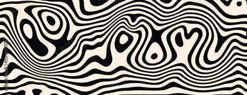Abstract pink background with wavy, pink patterns. The background features smooth, flowing lines in black, creating a dynamic texture. Psychedelic pattern background vector. Pink background.