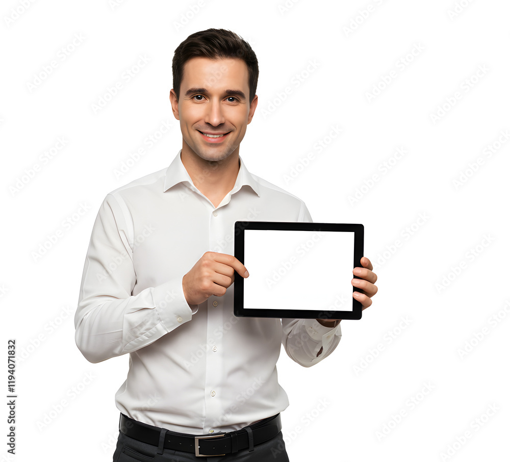 Portrait of handsome smiling man using a tablet computer. Portrait of handsome smiling man using a tablet computer.