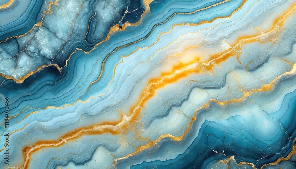 Fototapeta premium Abstract view of blue and golden marble pattern with natural veins