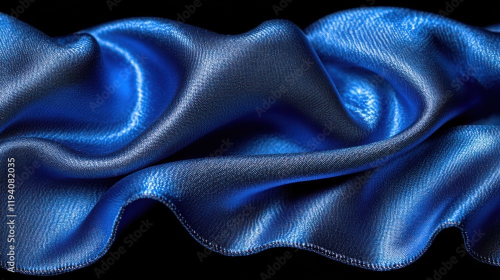 Naklejka premium Elegant and Shimmering Blue Satin Fabric with Soft Waves and Rich Texture Perfect for Fashion, Interior Design, and Textile Themes in Photography Projects
