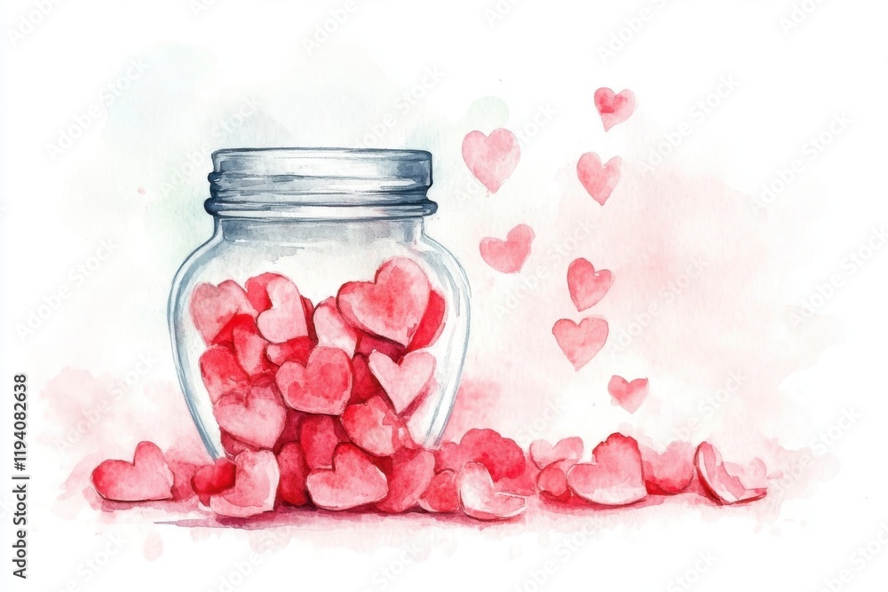 A beautiful glass jar filled with red hearts, symbolizing love and affection. Perfect for conveying emotions related to romance and relationships. A beautiful glass jar filled with red hearts, symbolizing love and affection. Perfect for conveying emotions related to romance and relationships.