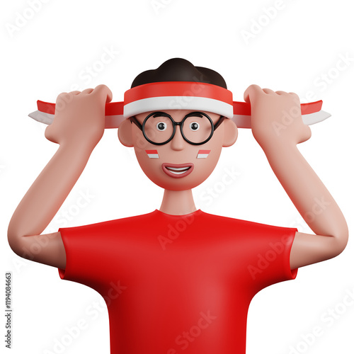 3D Human Wearing Indonesian Flag Headband