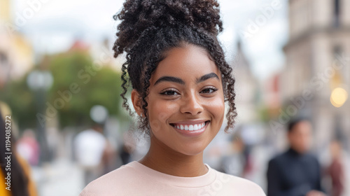 Afro woman traveling to Palacio de Bellas Artes Mexico City for vacation