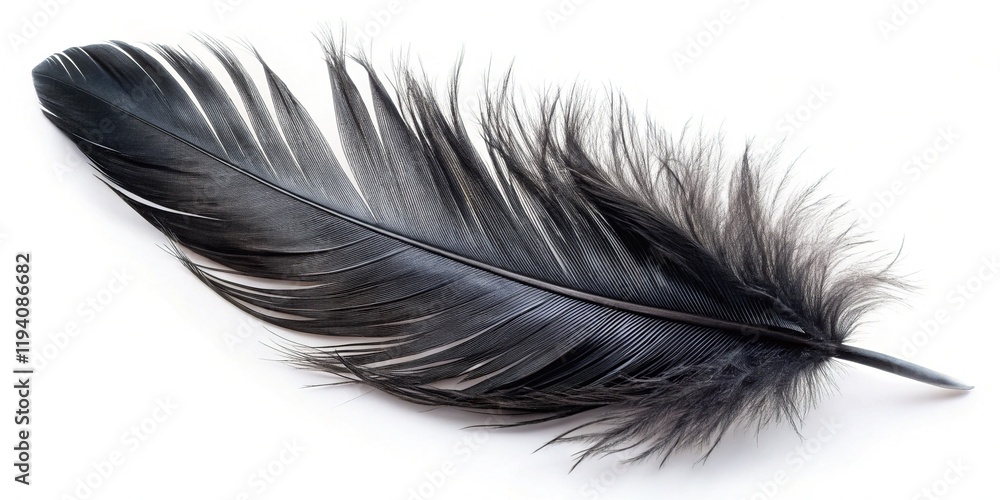 Isolated Black Feather on White Background - Elegant Nature Stock Photo