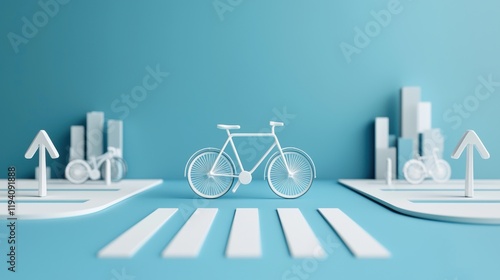 climate change global warming. A minimalist bike scene with geometric elements and a blue background. photo