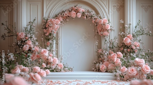 Elegant Pink Rose Wedding Arch: Romantic Floral Decor for Ceremony Backdrop