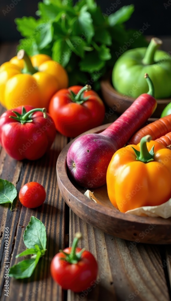 Colorful fruits and vegetables on a wooden table, supermarket, fresh produce, organic Colorful fruits and vegetables on a wooden table, supermarket, fresh produce, organic
