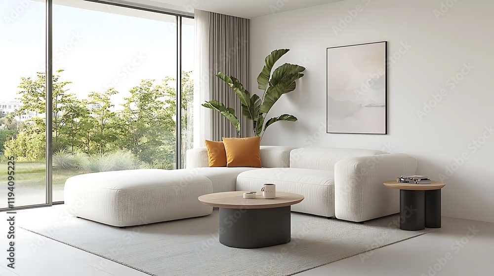 Fototapeta premium Modern living room design urban apartment interior photography bright atmosphere cozy ambiance