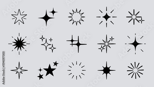 Stylish black starburst icon set vector. Set of stylish black starburst shape illustrations in various vector design illustrations. Stylish black starburst shape vector collection.