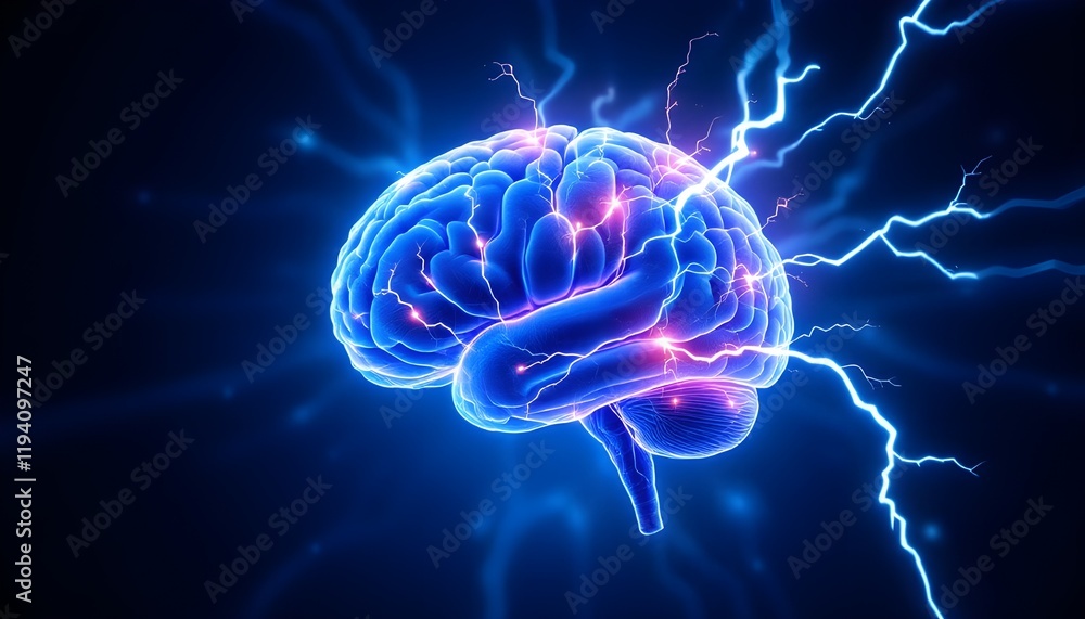 Obraz premium Neural Activity Visualization, Electric Impulses in the Human Brain
