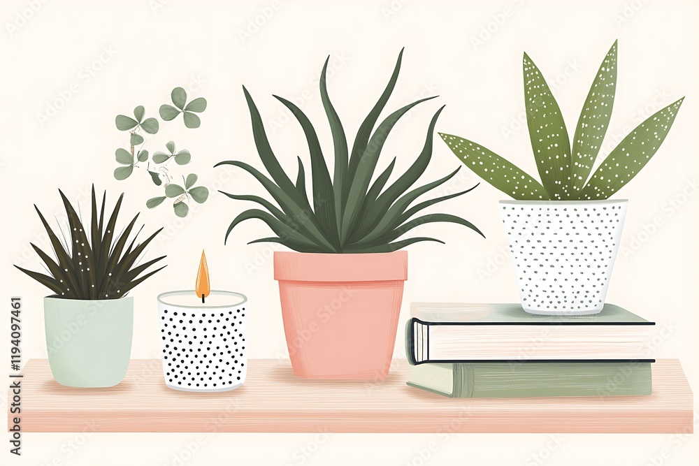 Fototapeta premium Cozy Home Decor with Plants and Candles
