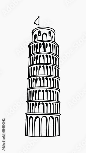 Leaning Tower of Pisa Italy hand drawn illustration vector