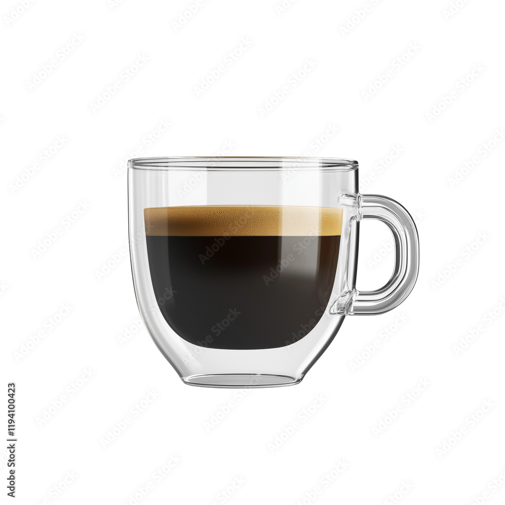A photorealistic photograph of a glass cup with black coffee isolated on transparent background PNG A photorealistic photograph of a glass cup with black coffee isolated on transparent background PNG