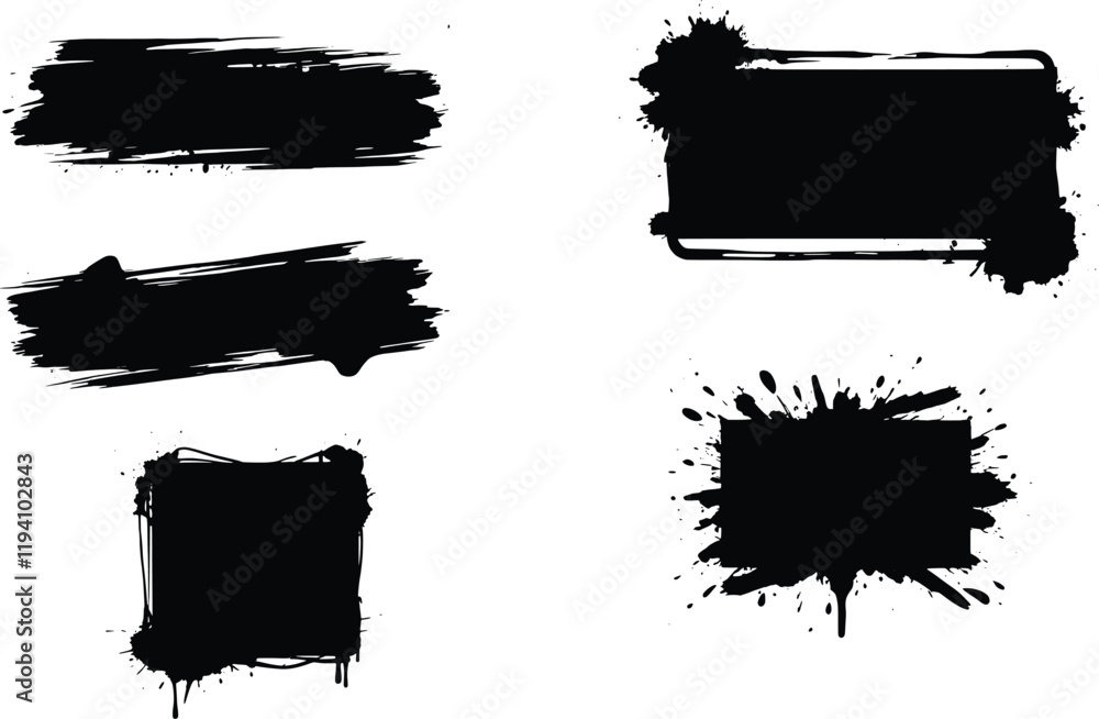 Fototapeta premium Grunge Ink Frames & Splatter Brush Strokes Perfect for Creative Graphic Design Projects