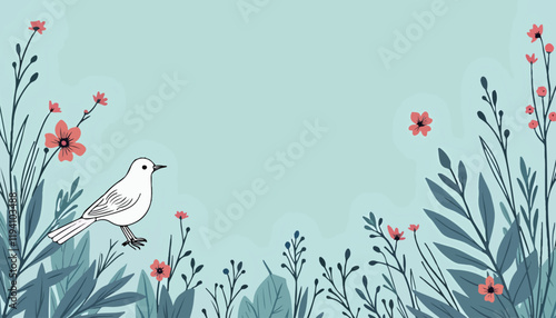 Serene Bird Among Floral Elements