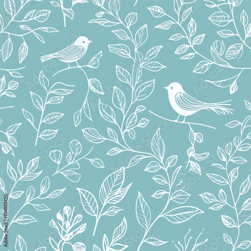 Whimsical Bird and Leaf Pattern