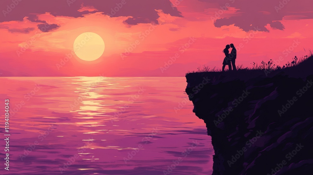 Sunset Romance: A Couple's Silhouette at the Cliffside Sunset Romance: A Couple's Silhouette at the Cliffside