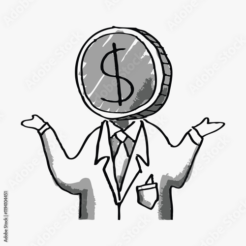 Business man, coin doodle, illustration vector