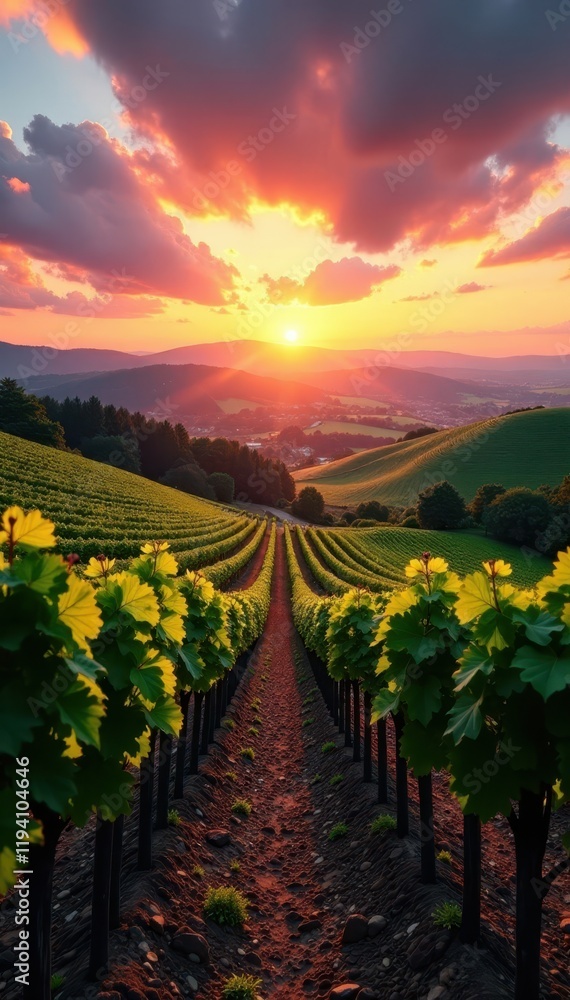 Naklejka premium Majestic landscape of Lavaux vineyards at sunset, fall colors, countryside , vineyard