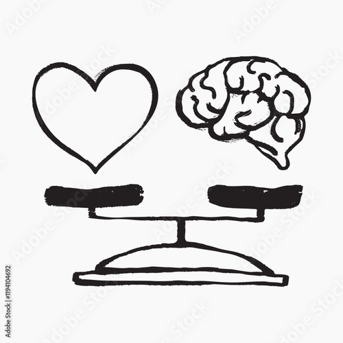 Heart and brain on scale doodle, illustration vector
