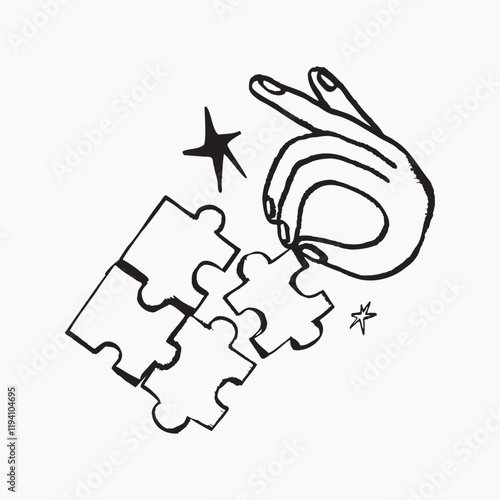 Solving puzzle icon doodle, illustration vector