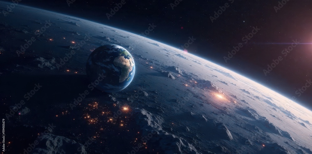 Obraz premium Lonely Earth seen from space with no visible life, earth, planetary view, loneliness
