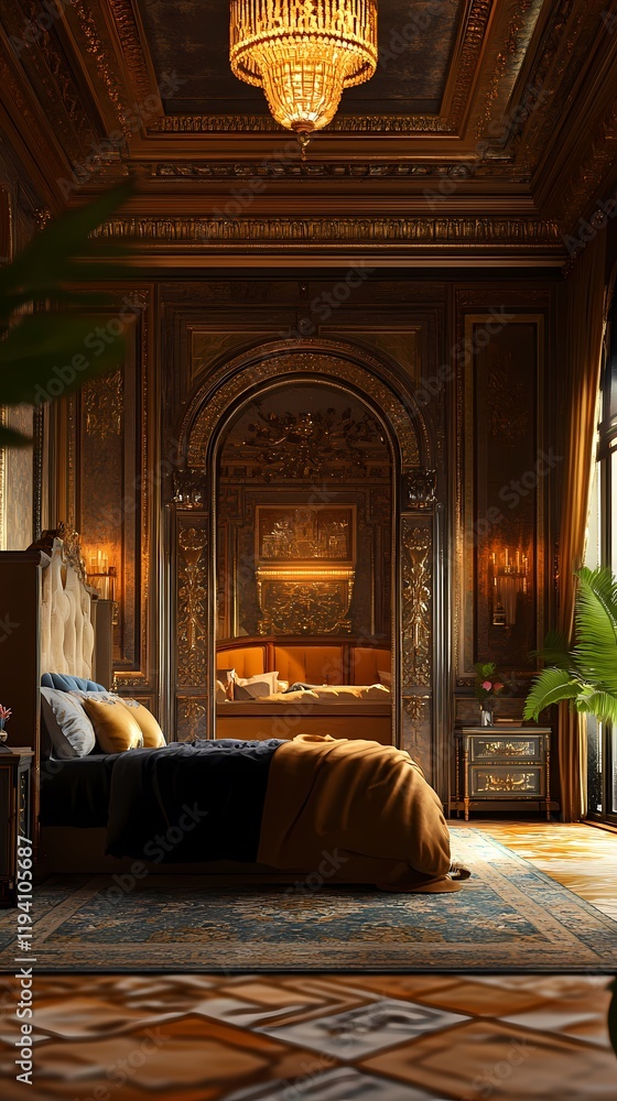 Fototapeta premium Luxurious Art Deco Bedroom with Gold Accents